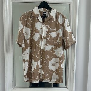 GAP Men's Large Linen Floral Hawaiian Shirt